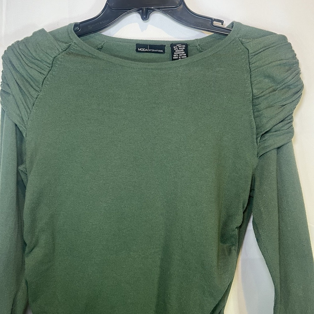 Victoria's Secret Moda International Medium Long Sleeve Green Shirt Shoulder Cap - Picture 4 of 7